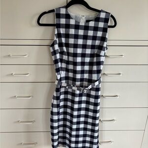 Navy and White Gingham Sleeveless Sheath Dress